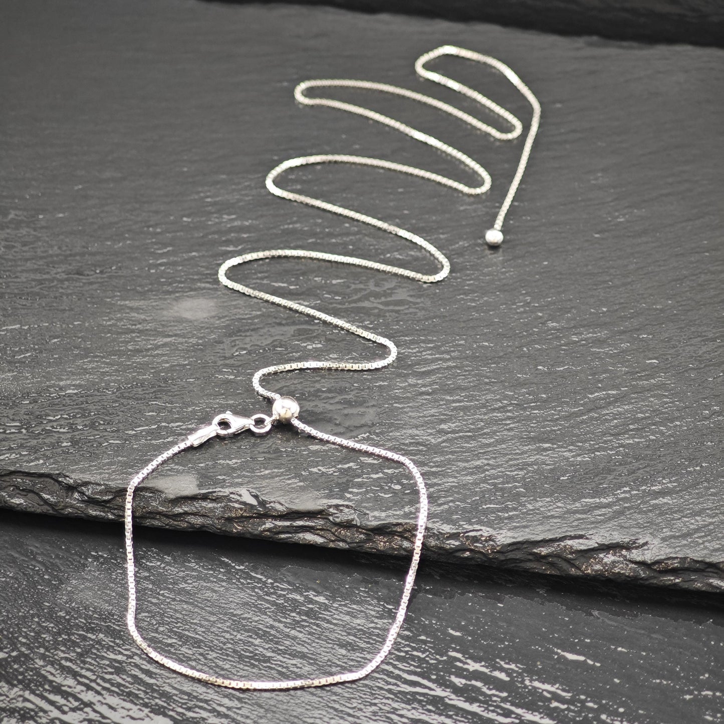 Adjustable slider Box Chain Sterling Silver Necklace 24" N2629