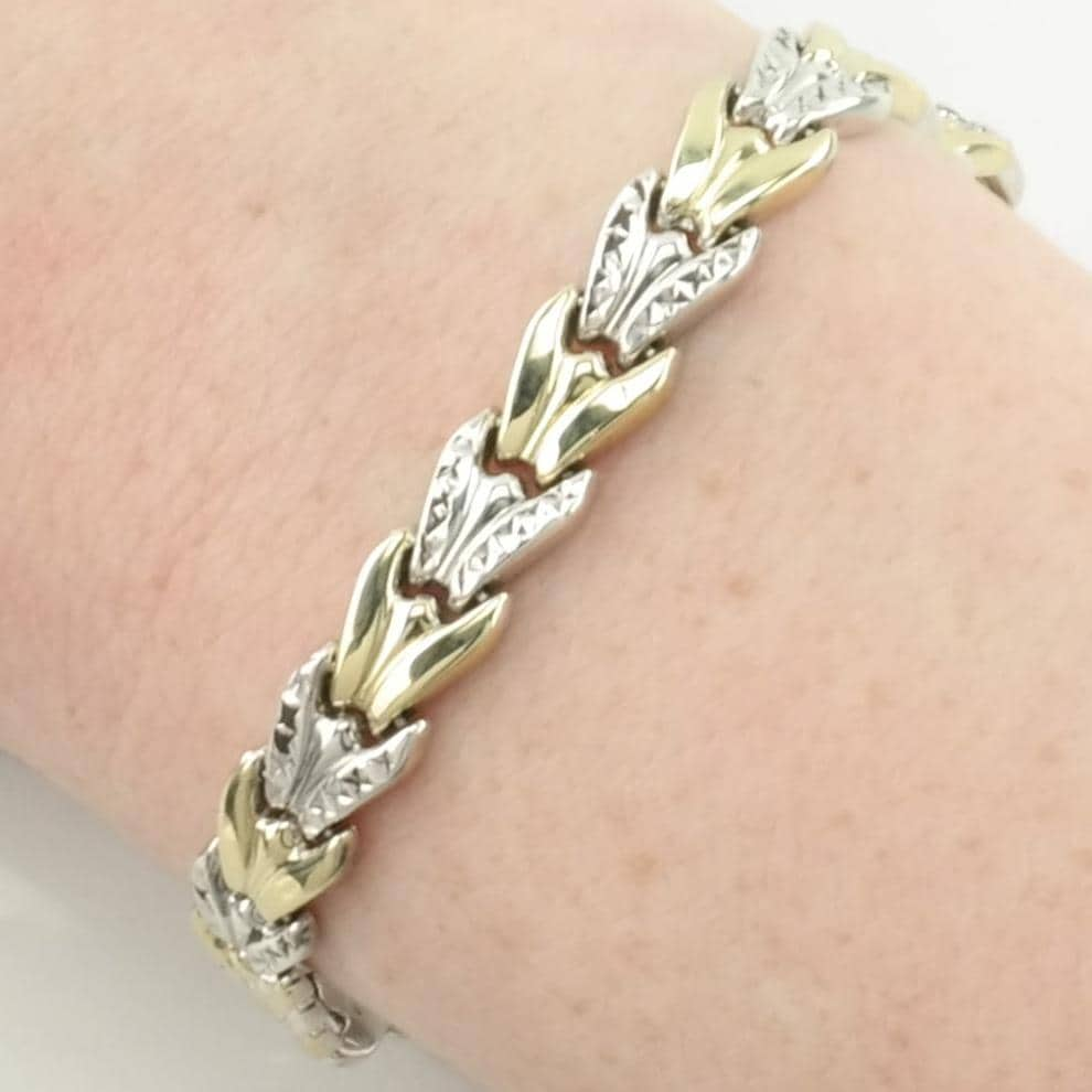 Sterling Silver Link Bracelet Alternating Links Gold Fill Accent