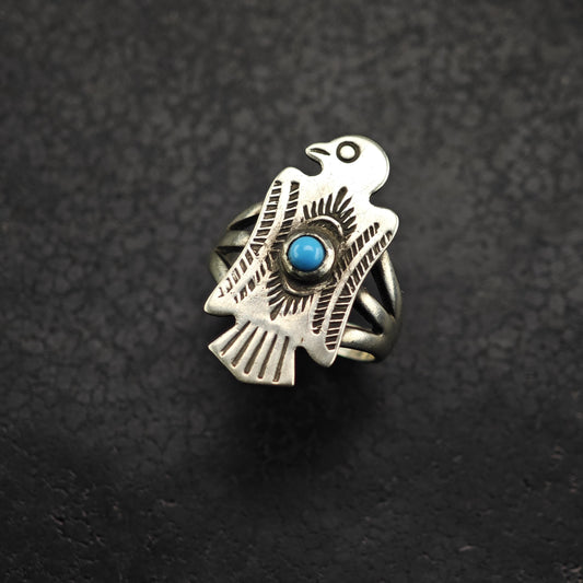 SW Block Turquoise Eagle Sterling Silver Ring Sz 5 3/4 R6841