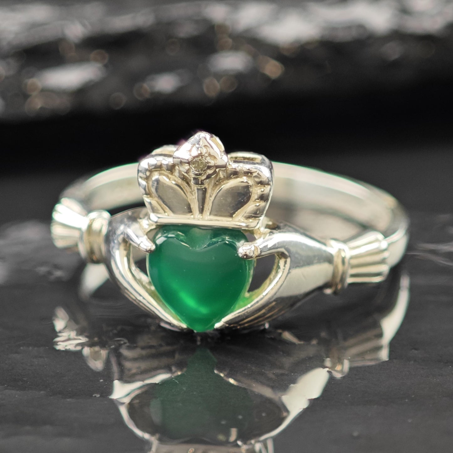 Claddagh Green Chrysoprase Ring Sterling Silver Sz 7 3/4 R6247