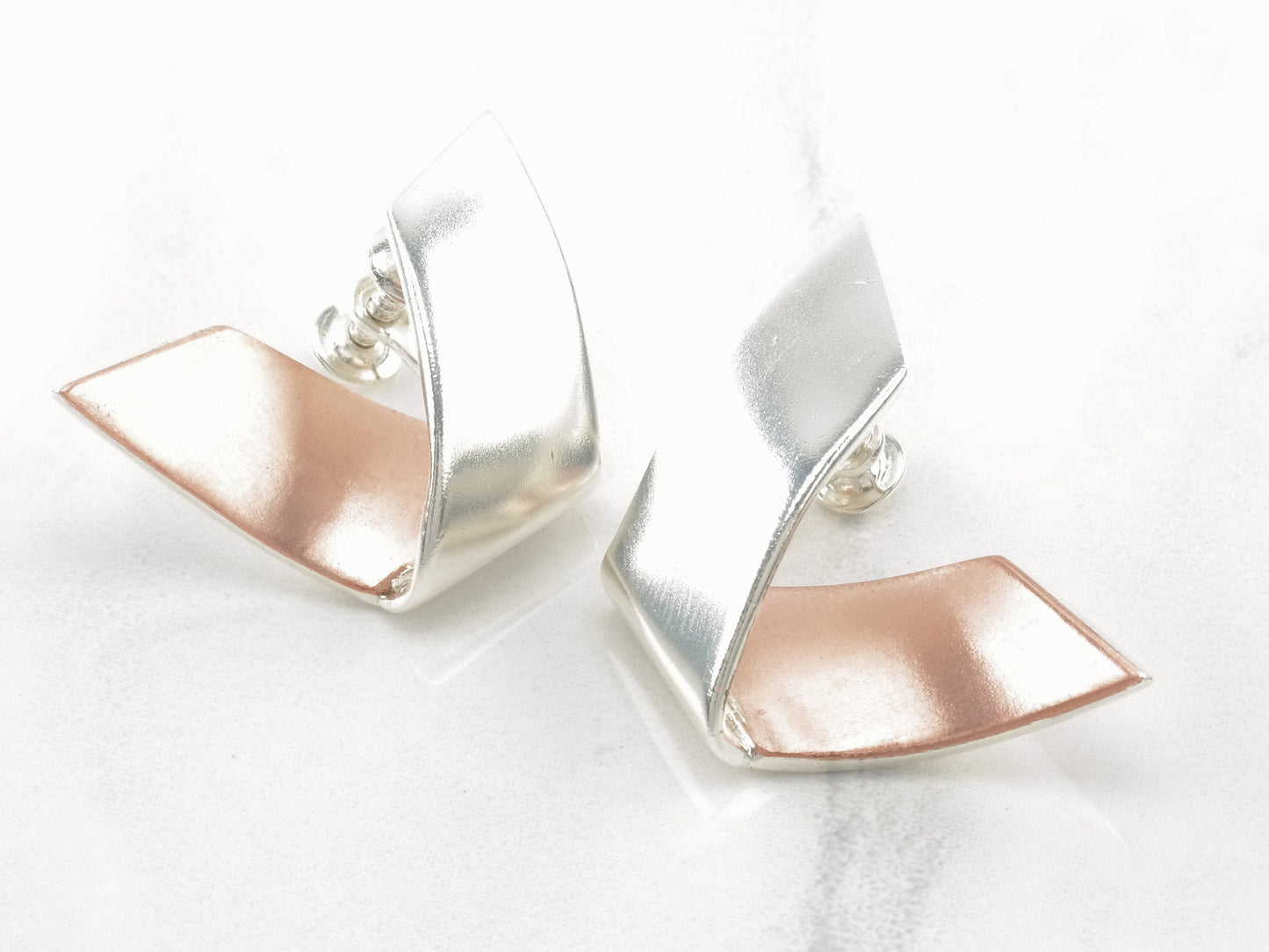 Antonio Pineda Sterling Silver Copper Earrings Screwback