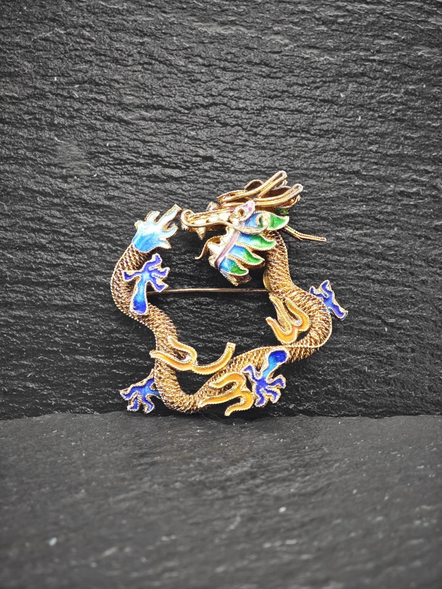 Choice of Chinese, Export Enamel Dragon Brooches Sterling Silver