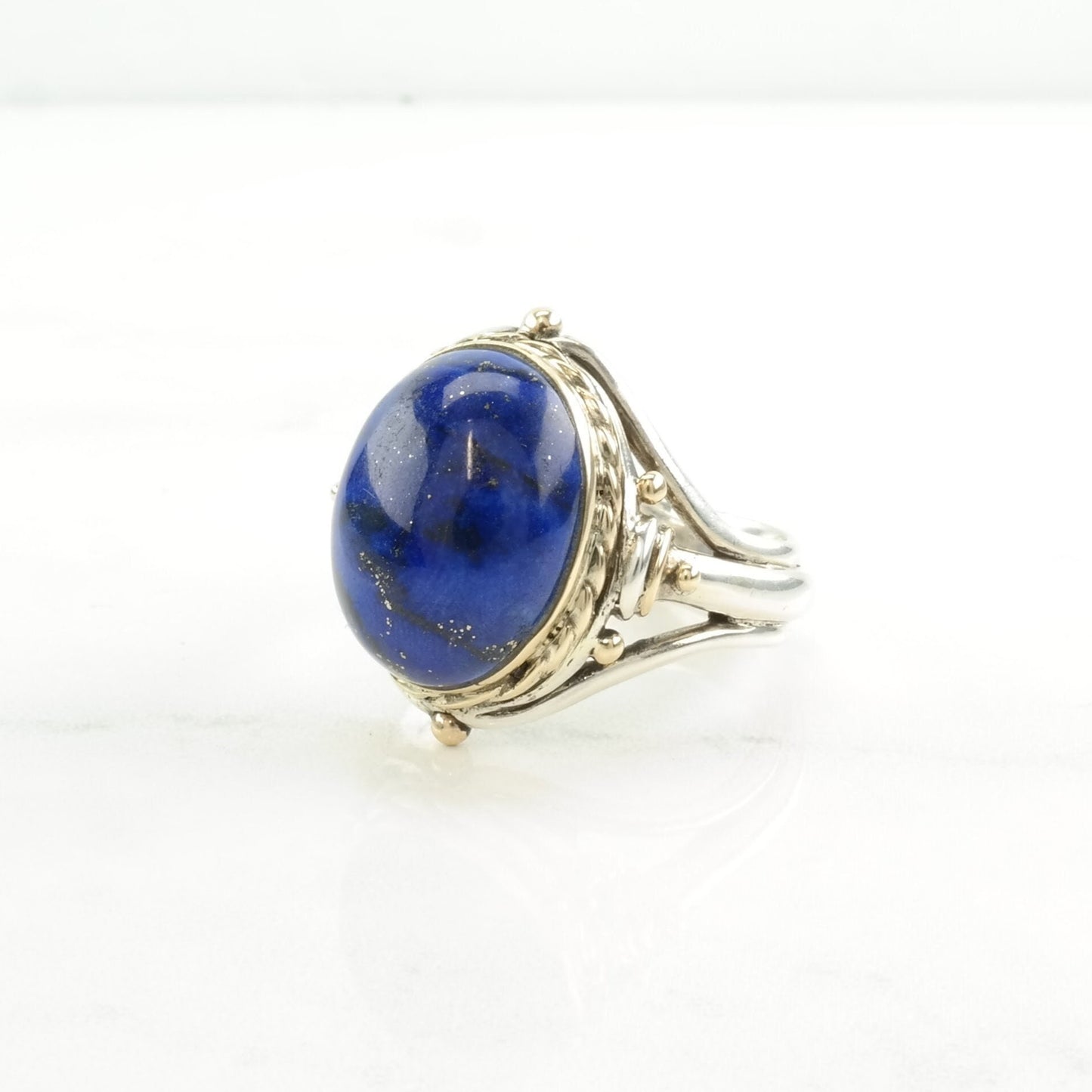 Sterling Silver Ring Lapis Lazuli Gold Toned Accents Blue Size 14