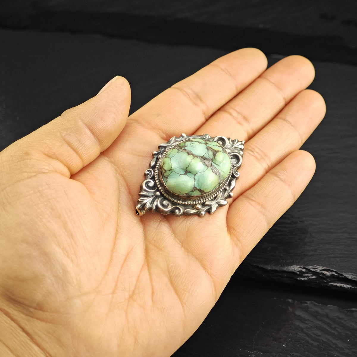 Rough Turquoise Sterling Silver Brooch B2246