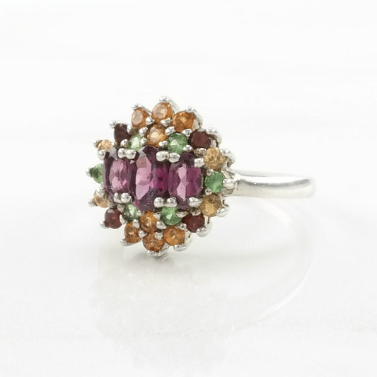 Sterling Silver Ring Garnet, Peridot, Citrine Cluster Size 8