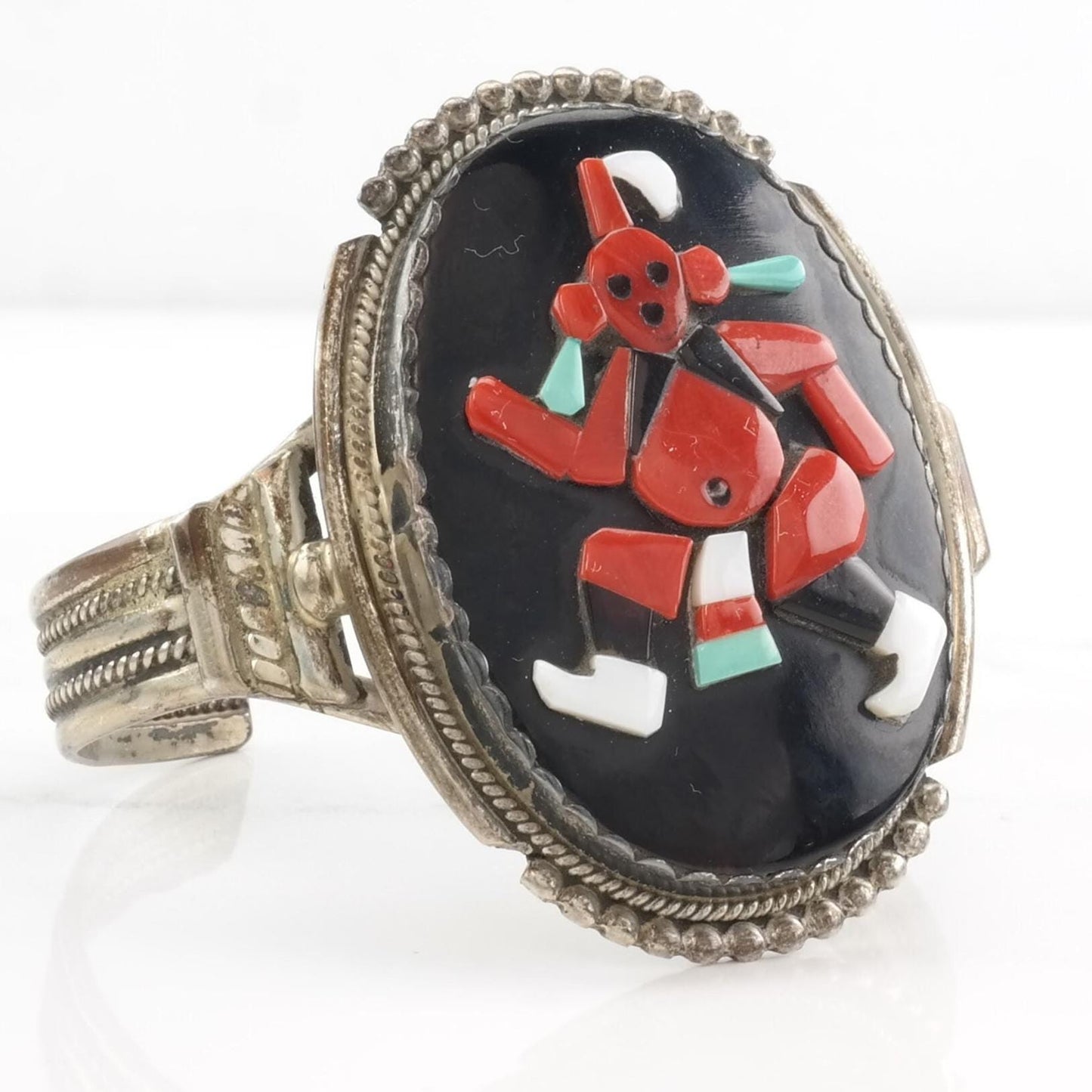 Coral Inlay Cuff Bracelet Native Zuni Sterling Silver Bev Etsate BR2464