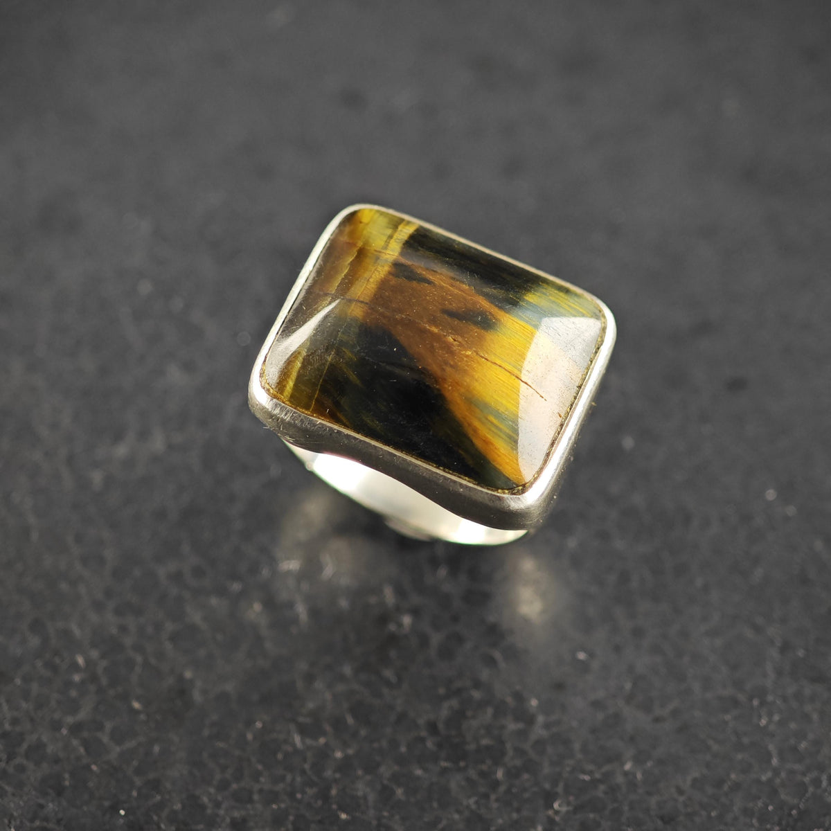 Square Tiger's Eye Sterling Silver Ring Sz 9 1/2 R6874