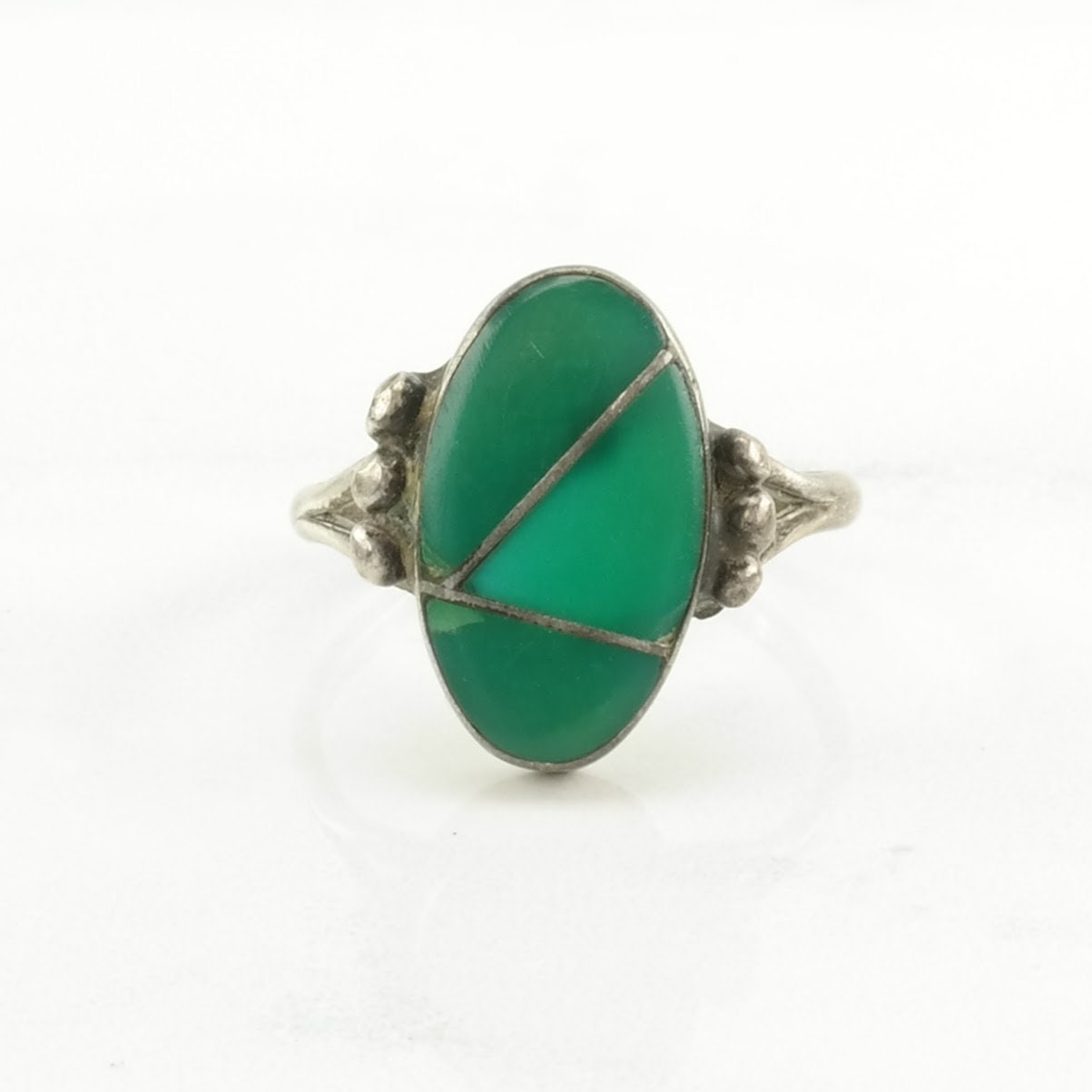 Historic, Native American Silver Ring Turquoise Inlay Sterling Green Size 5 3/4