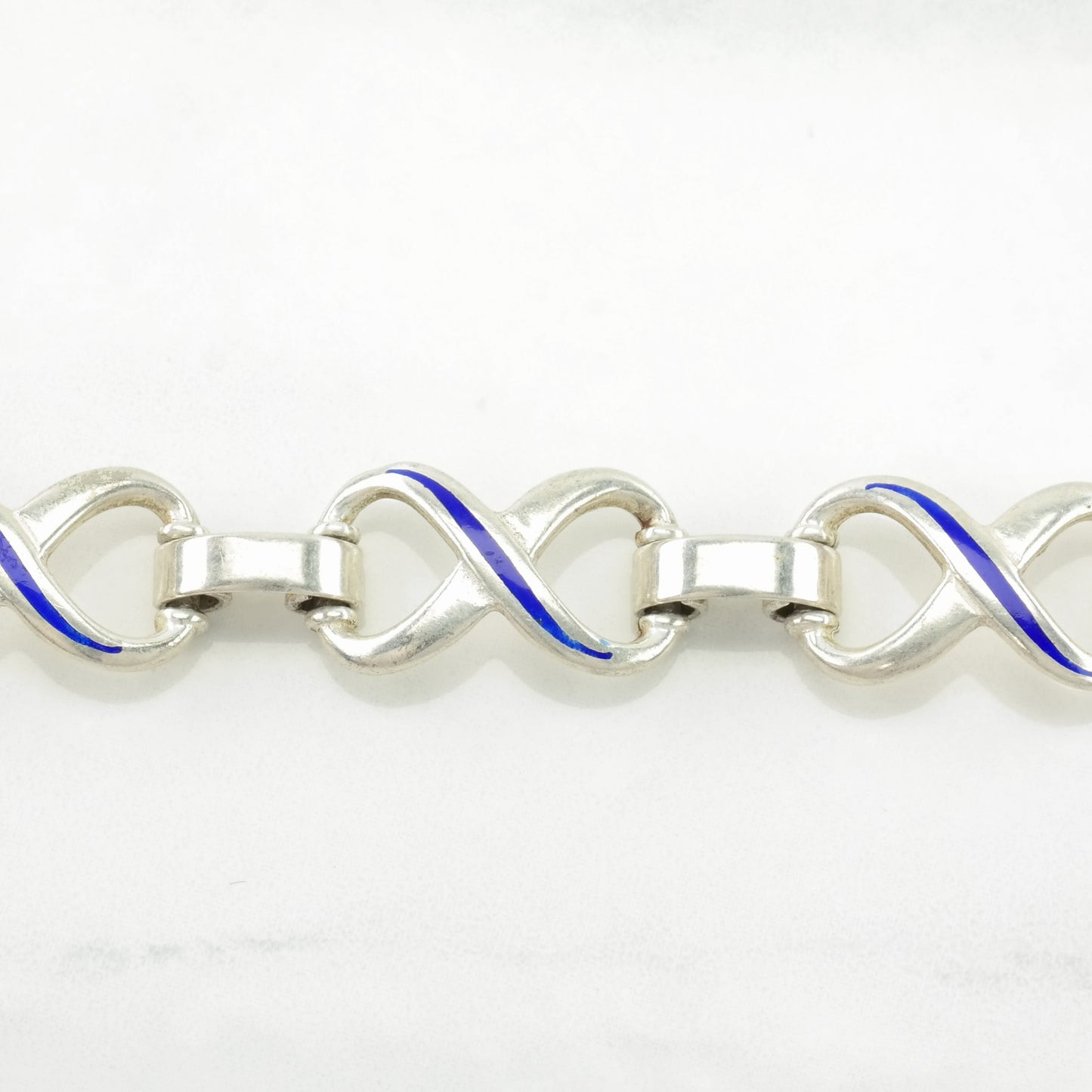 Vintage Italy Sterling Silver Link Bracelet Blue Enamel Figure 8