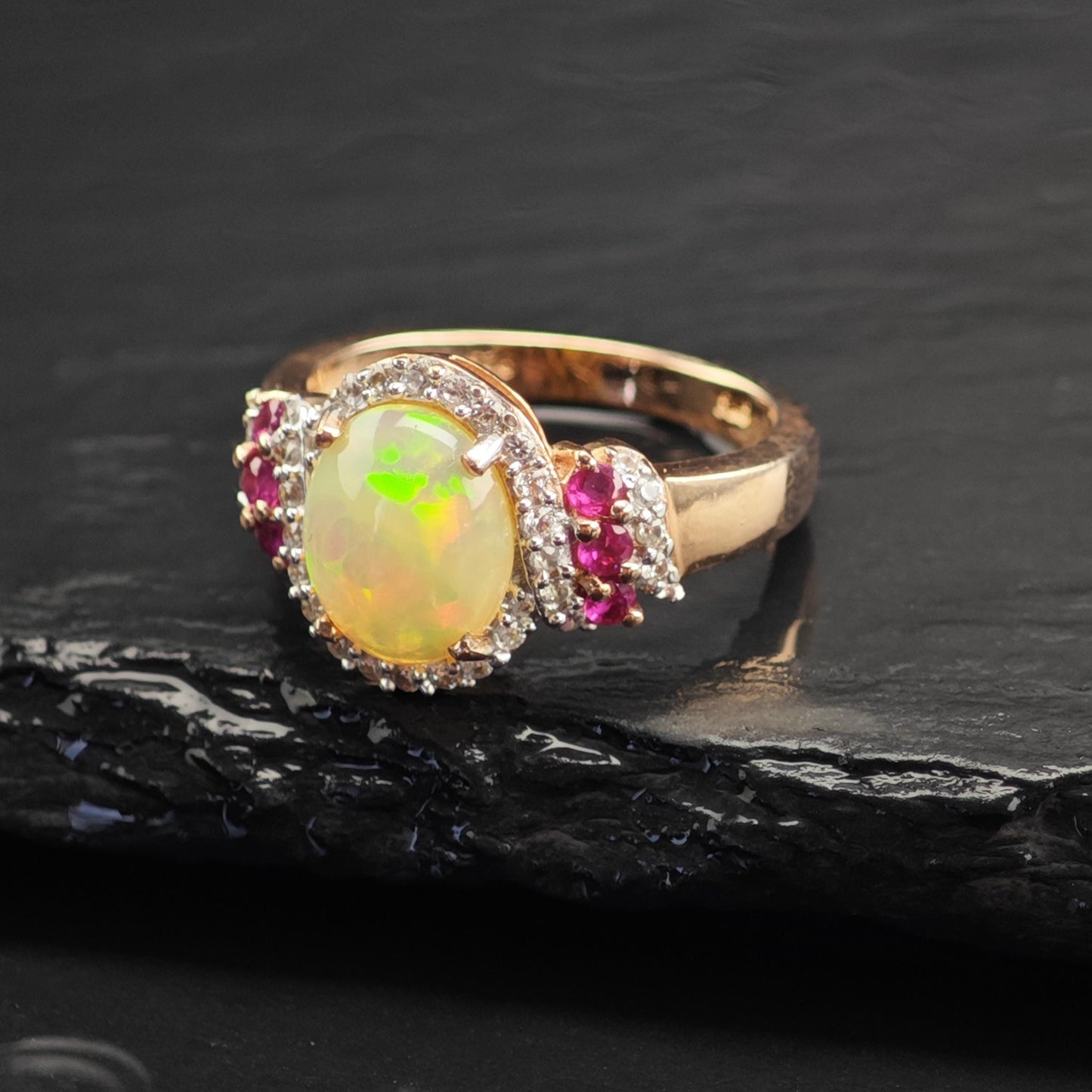 Opal Ruby Rose Gold Plated Sterling Silver Ring Sz 7 R6733