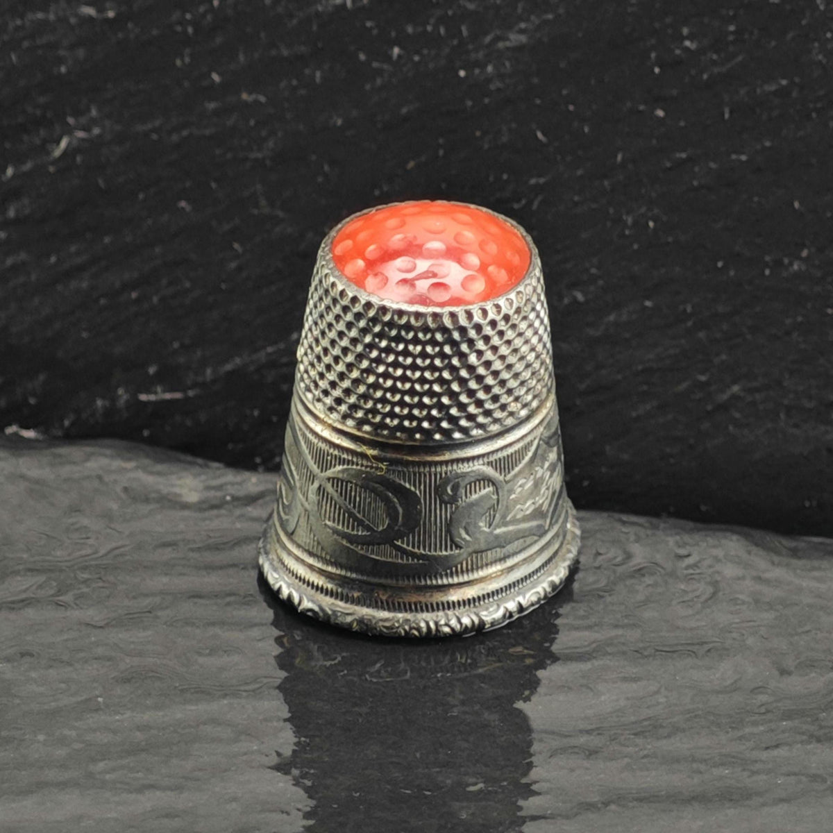 Antique Red Gemstone Thimble 830 Heavy Patina Sterling Silver MISC0422