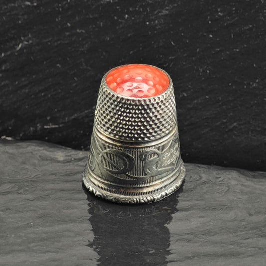 Antique Red Gemstone Thimble 830 Heavy Patina Sterling Silver MISC0422