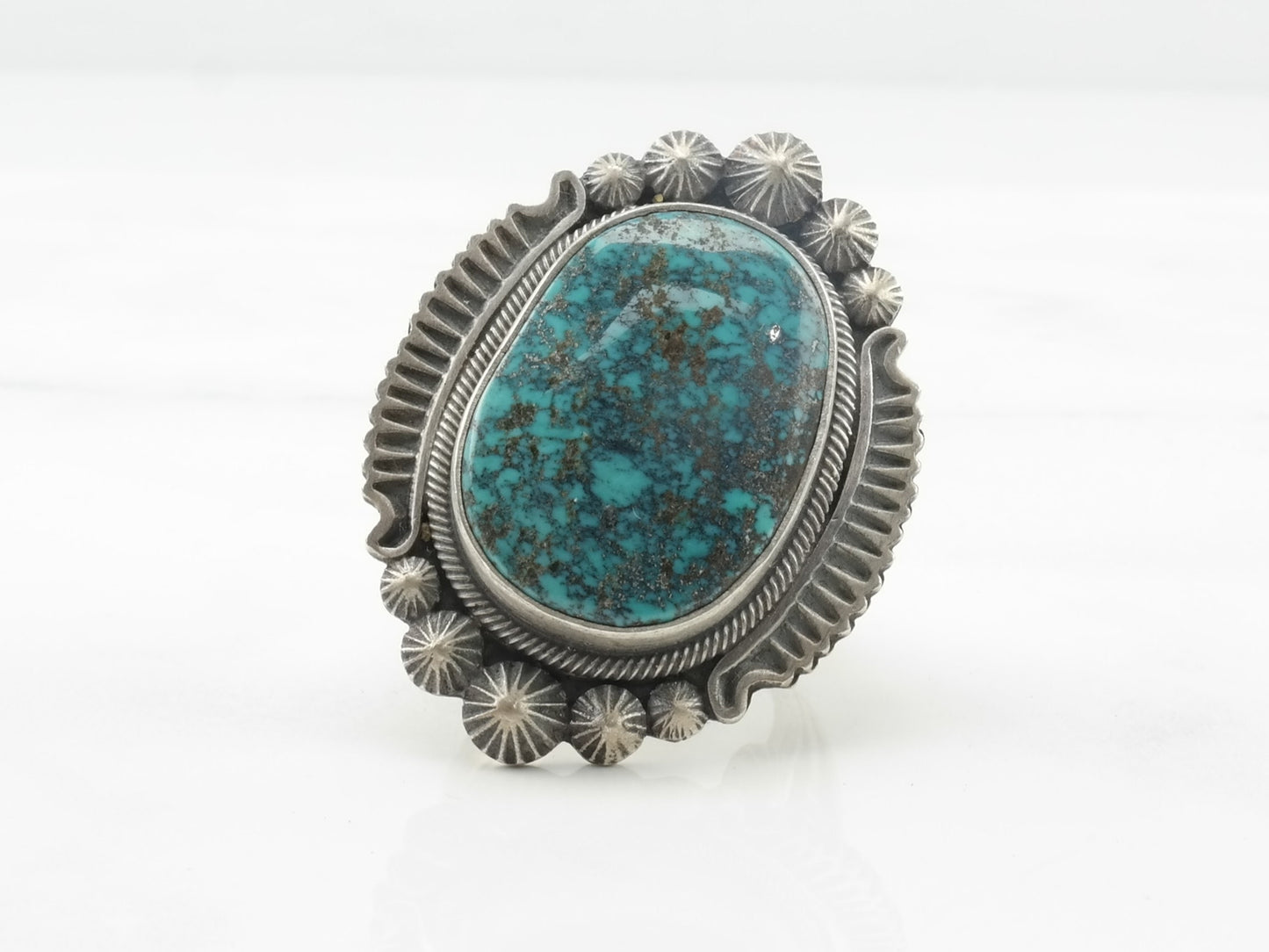 Vintage Navajo Silver Ring Turquoise Spiderweb Sterling Blue Size 8 3/4