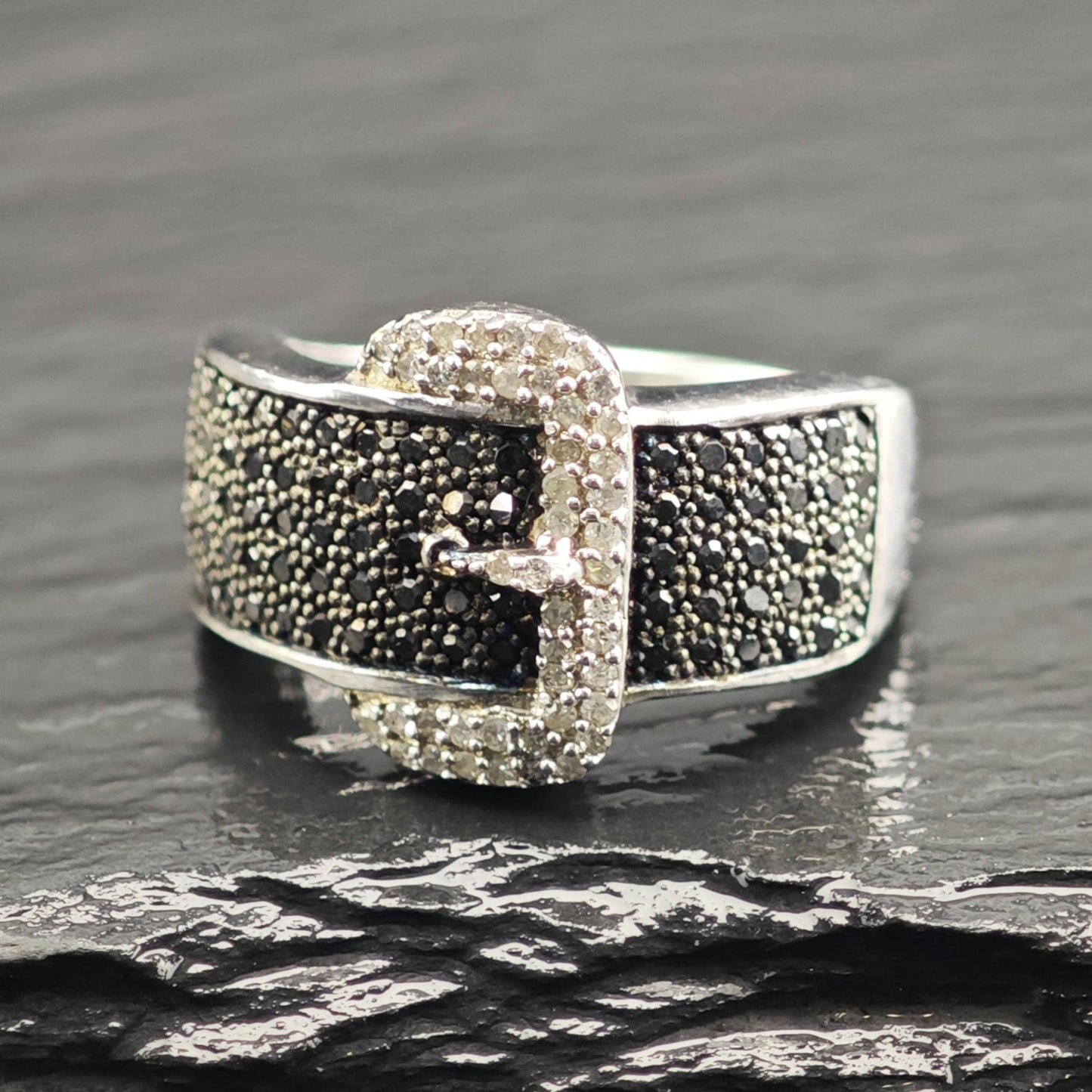 Multicolor Diamond Belt Buckle Sterling Silver Ring Sz 5 1/4 R6611