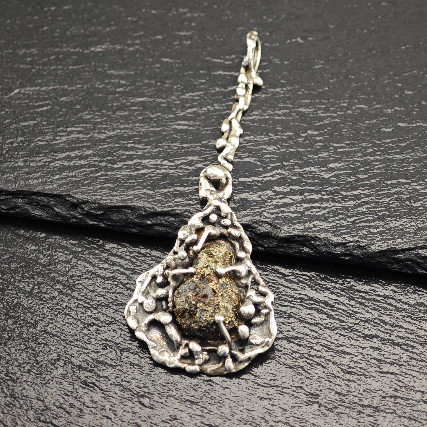 Vintage Sterling Silver Druzy Pendant Unique Brutalist Design