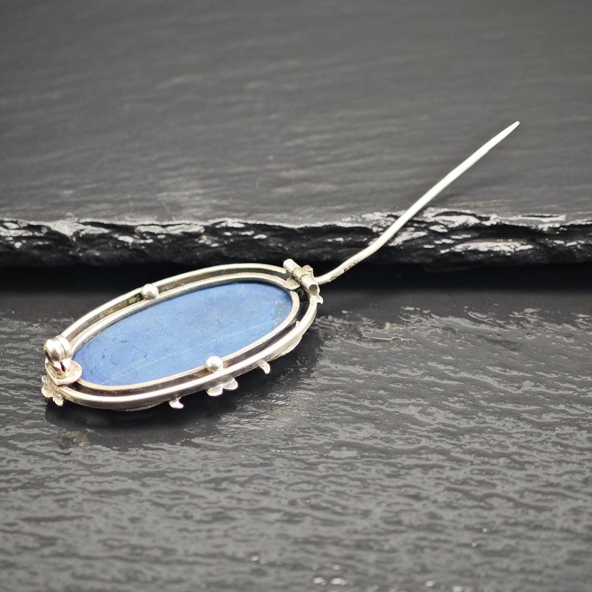 Mid-Century 800 Silver Blue Gemstone Sterling Silver Brooch B2265
