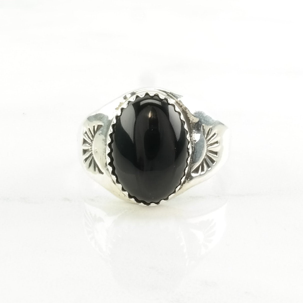 Southwest Silver Ring Onyx Stamped Sterling Black Size 8 1/2