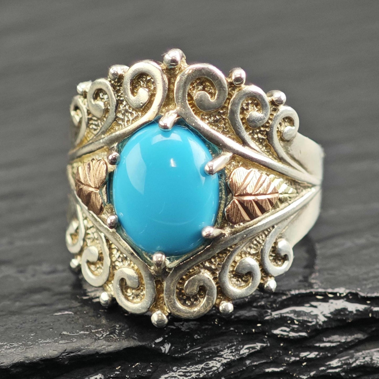 Turquoise 12K Gold Sterling Silver Ring Sz 7 1/4 R6613