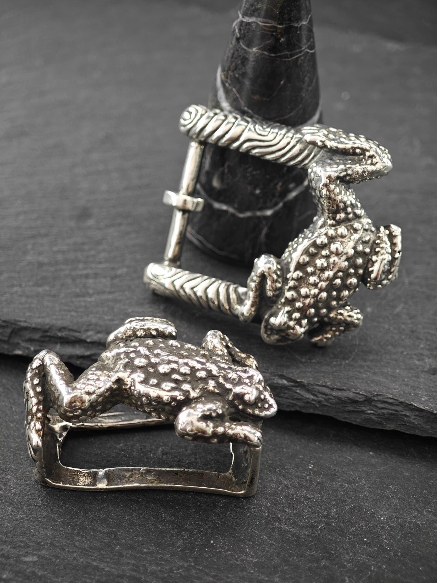 Vintage Oxidized Frog Buckle Set Sterling Silver