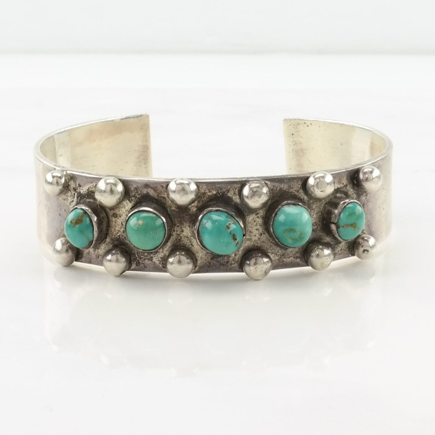 Vintage Southwest Sterling Silver Cuff Bracelet Blue Turquoise 5 Stone