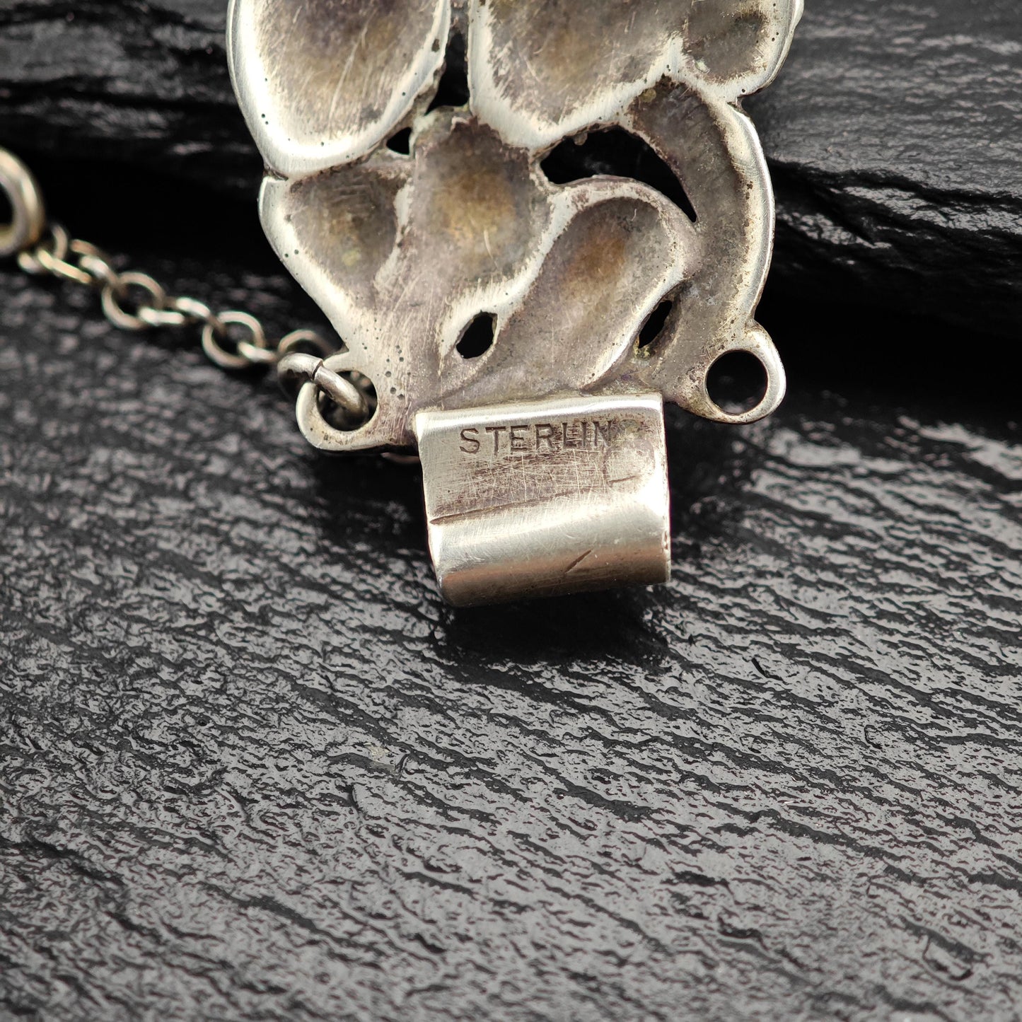 Vintage Art Nouveau Floral Link Bracelet Sterling Silver
