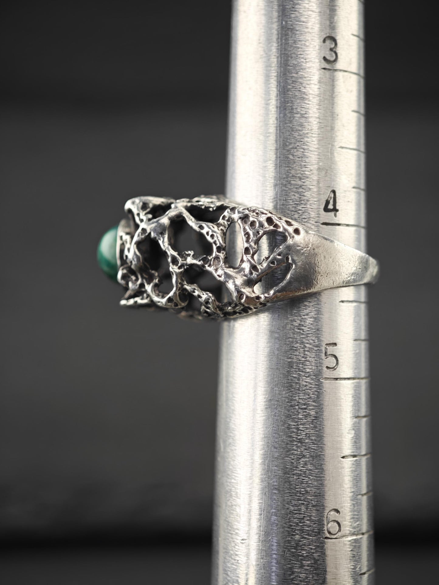 Vintage Brutalist Chrysocola Ring Sterling Silver