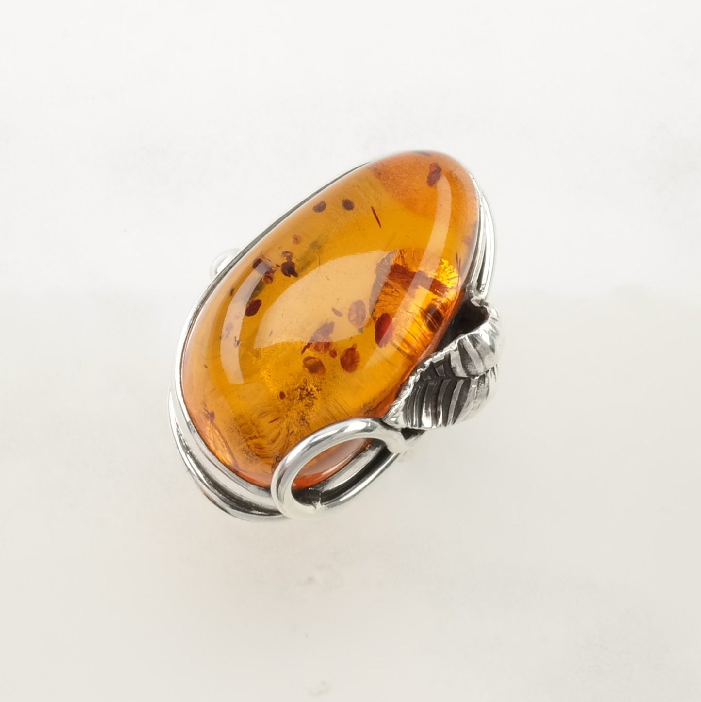 Poland Silver Ring Amber Leaf Sterling Orange Size 8