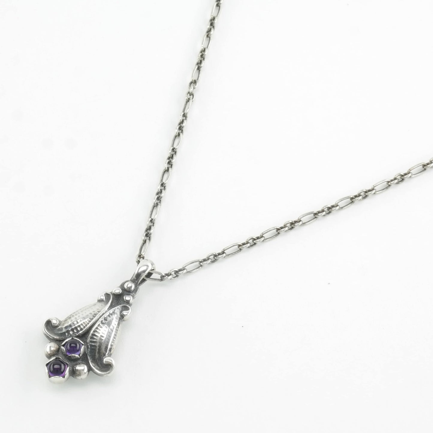 Georg Jensen Sterling Silver Amethyst Flower, Heritage Collection Necklace