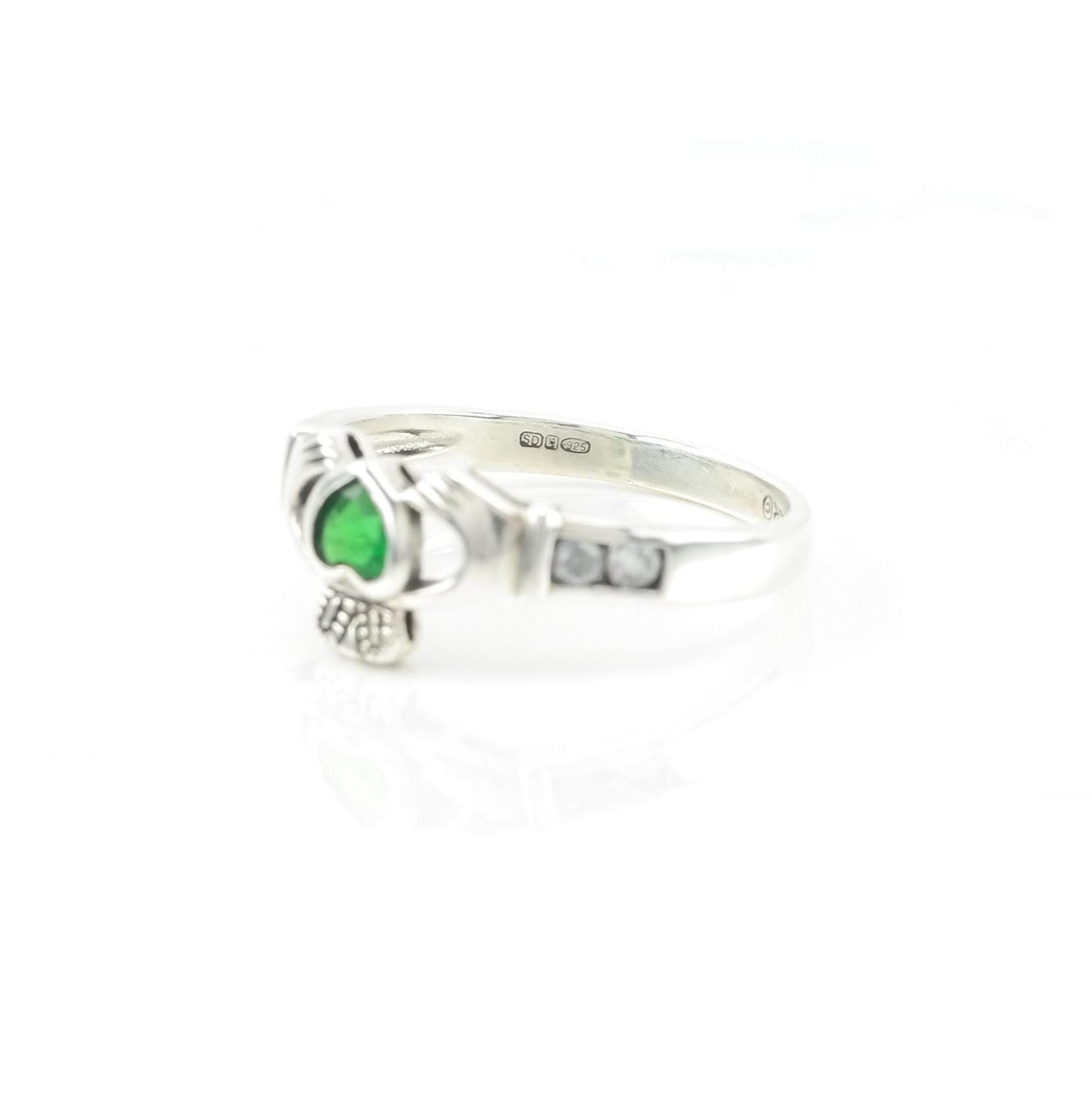 Vintage Solvar Claddagh Sterling Silver Ring Heart Green Size 7