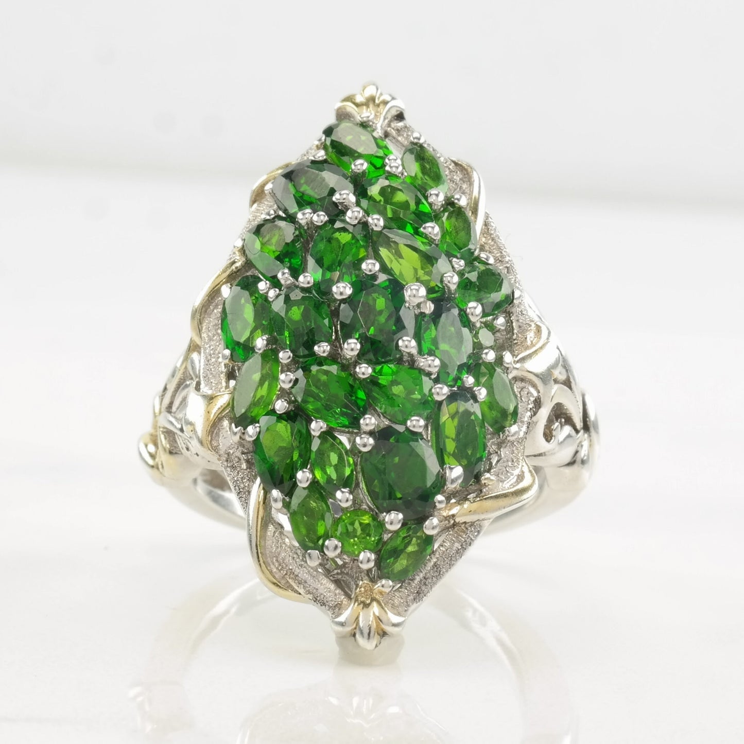 STS Green Diopside Ring Floral Sterling Silver Size 10 1/4