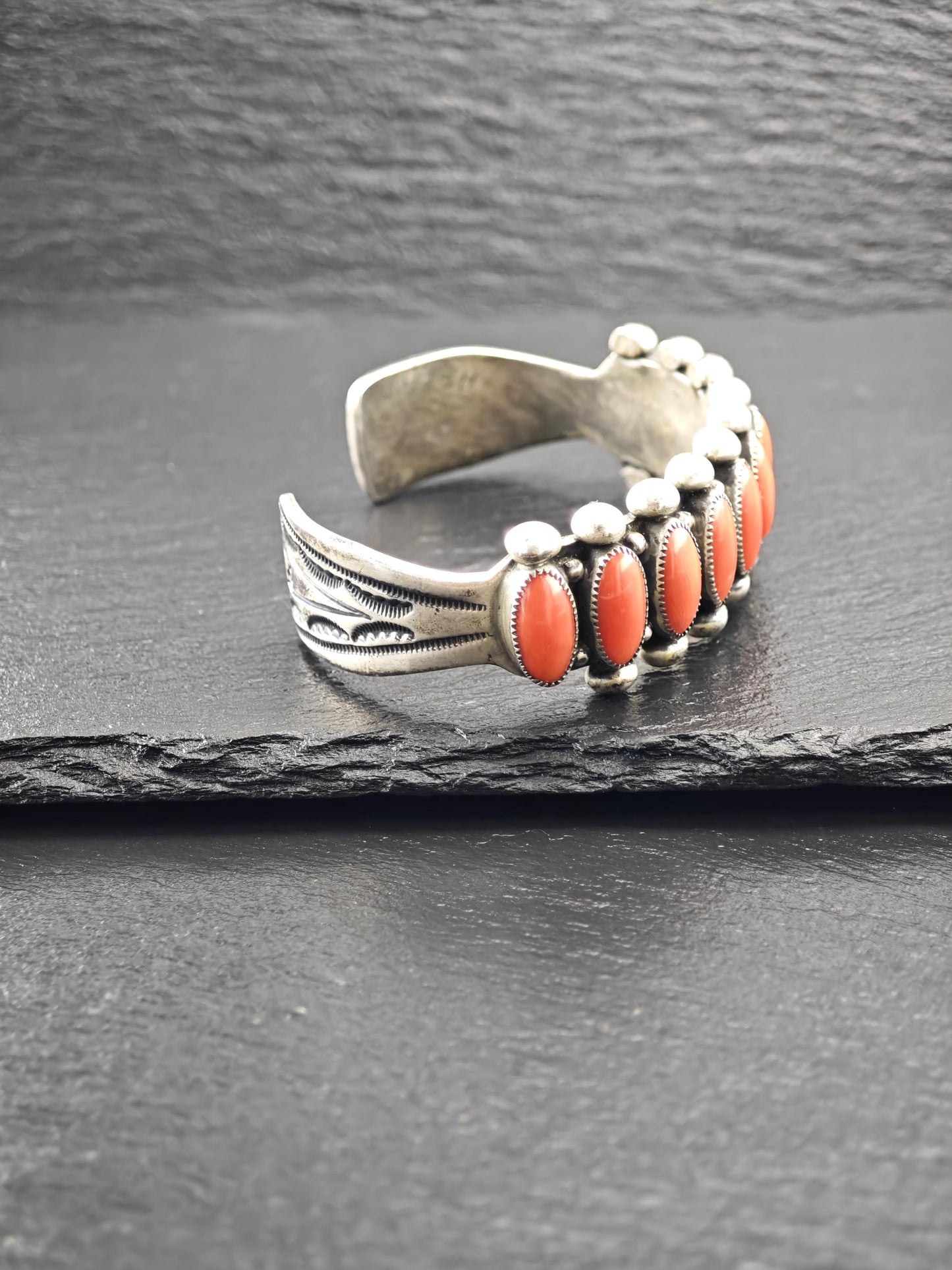 Native American Coral, Cuff Bracelet Sterling Silver