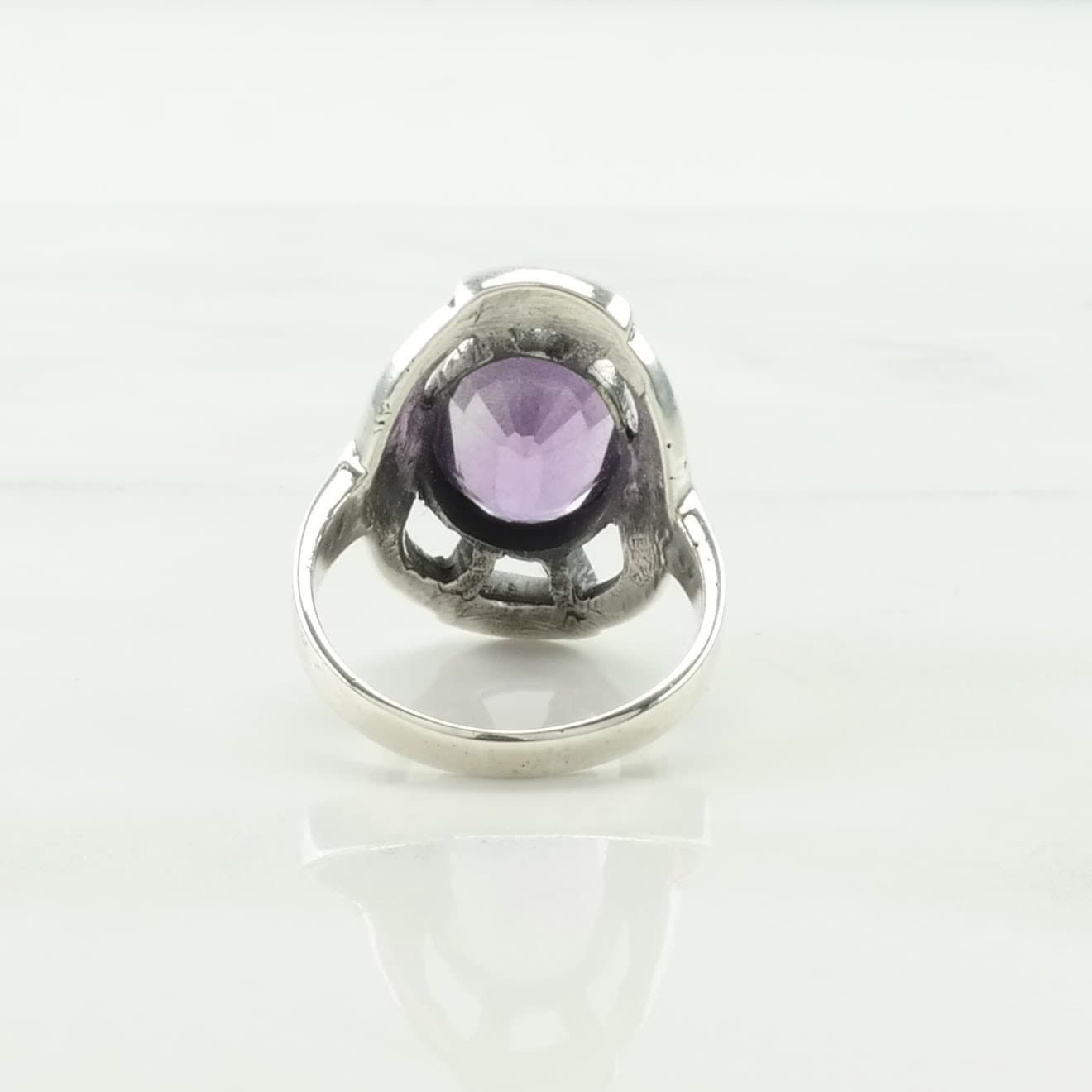 Sterling Silver Ring Amethyst, Marcasite Art Deco Style Purple Size 6 1/2