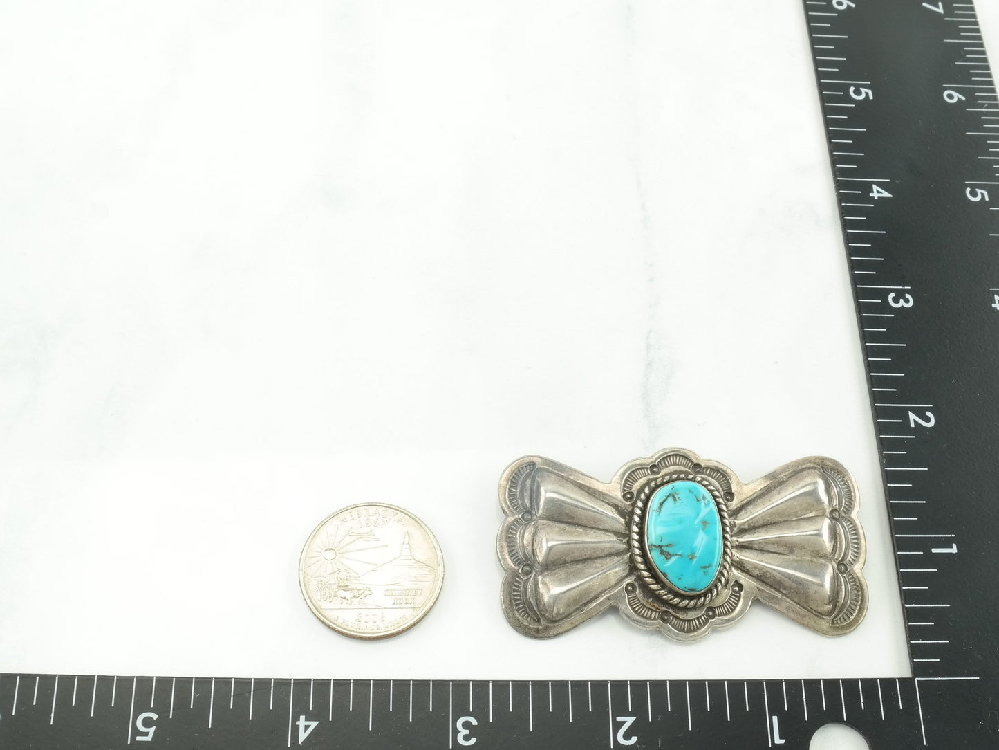 Fred Thompson Native American Sterling Silver Blue Turquoise Brooch Bow