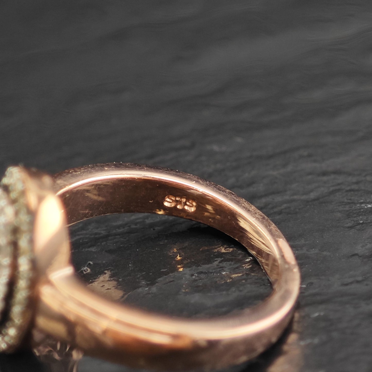 Morganite & Diamond Rose Gold Plated Sterling Silver Ring Sz 5 R6600