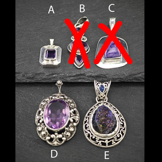 Choice of Vintage Purple Gemstone Pendants Sterling Silver P2702