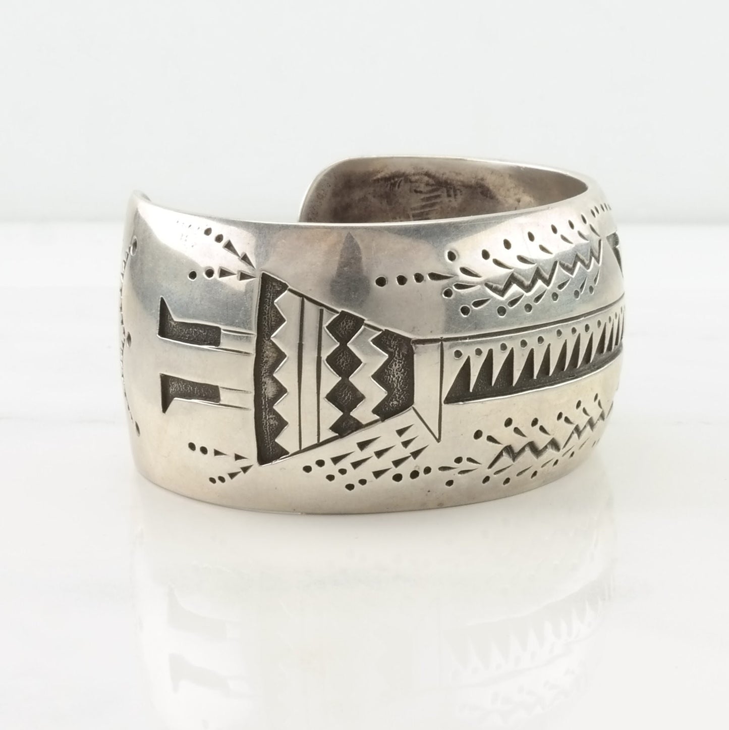 Native American, Begay Sterling Silver Cuff Bracelet Overlay Yei