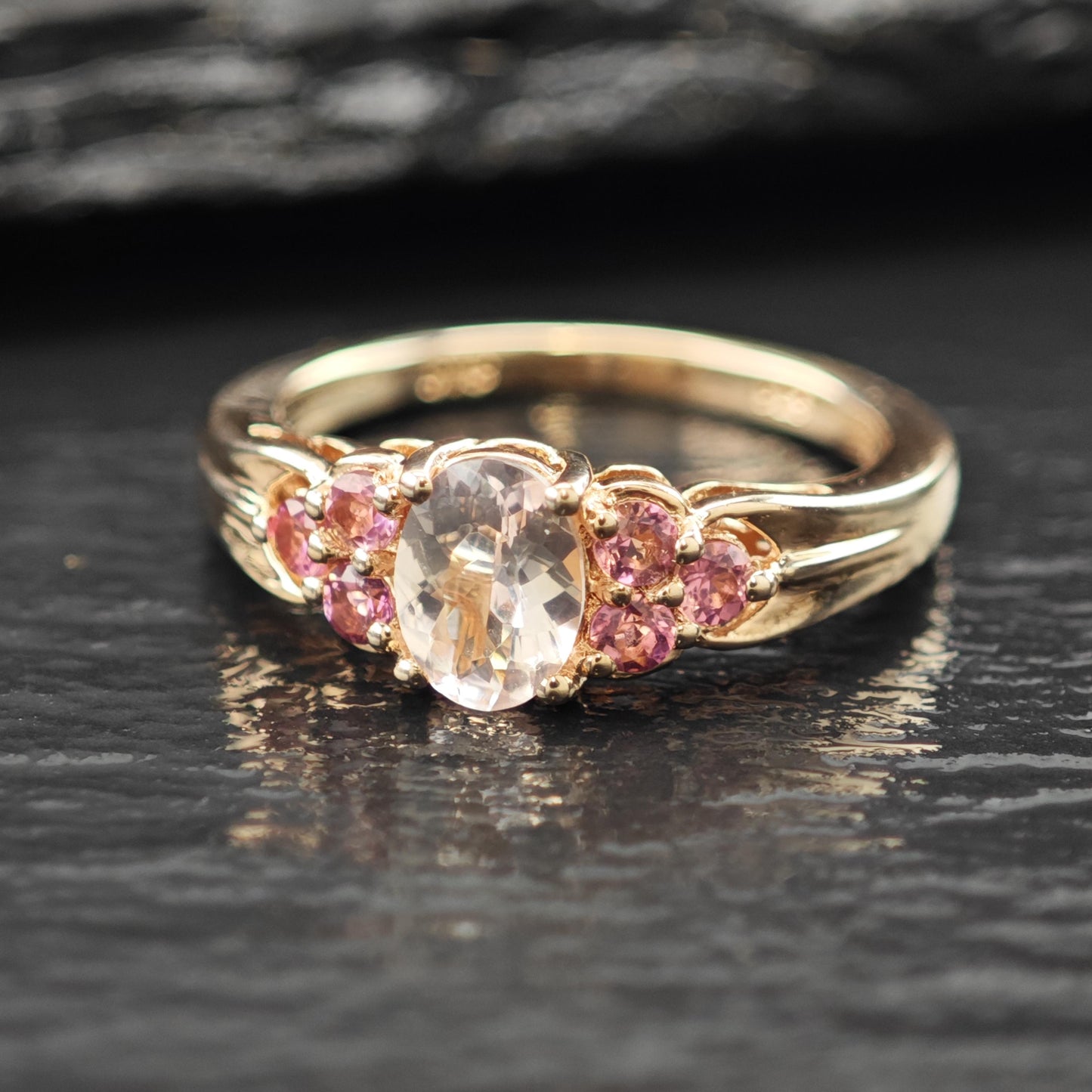 Natural Pink Garnet Rose Gold Plated Ring Sterling Silver Sz 6 R6172