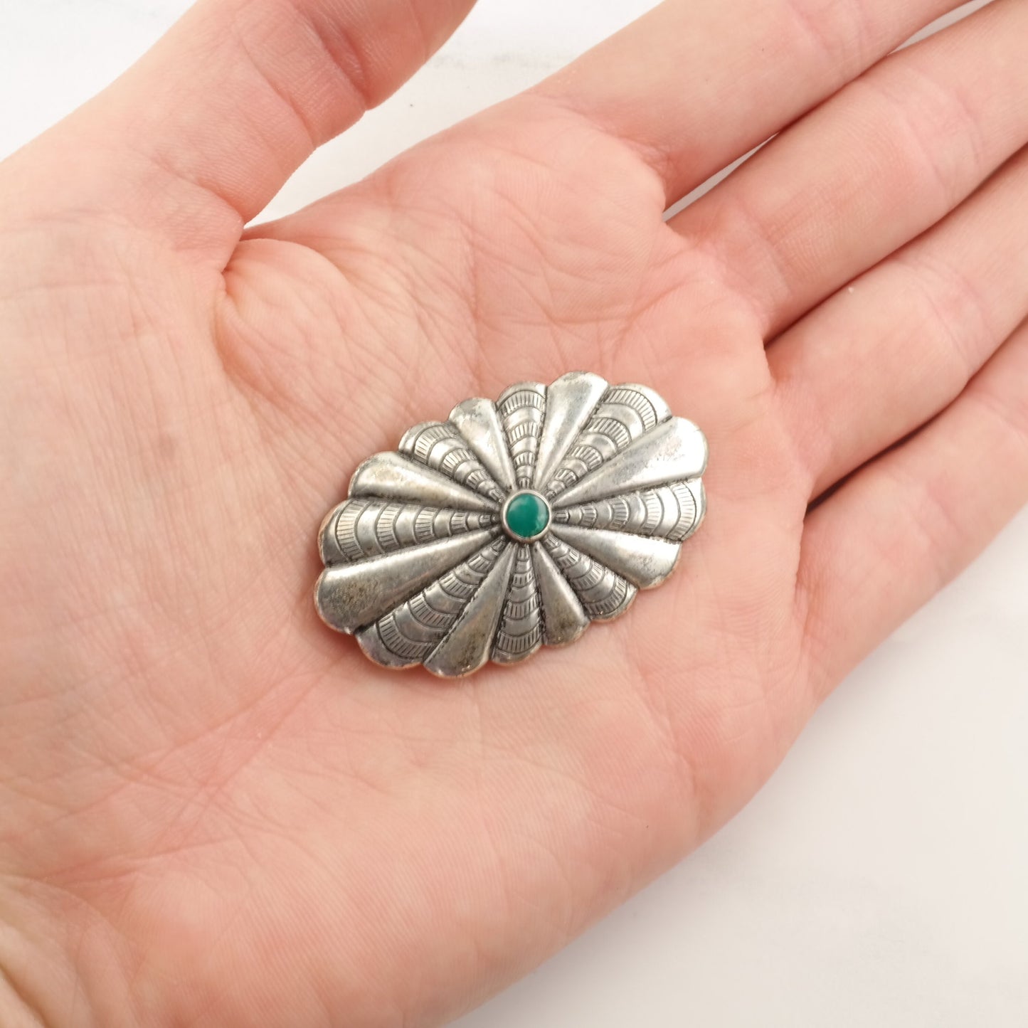 Native American Sterling Silver Brooch Concho Turquoise