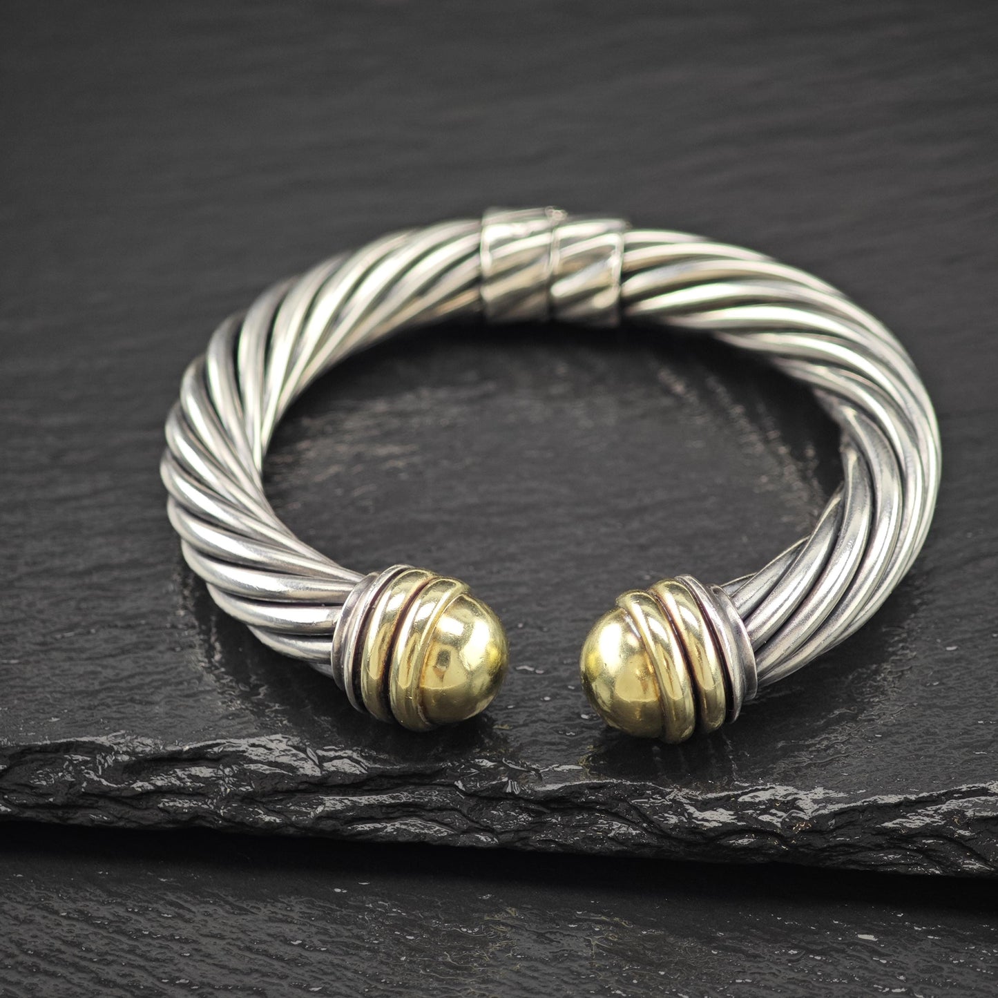 Vintage David Yurman Cable Cuff Bracelet, 14K Gold & Sterling Silver (Size 6.25)