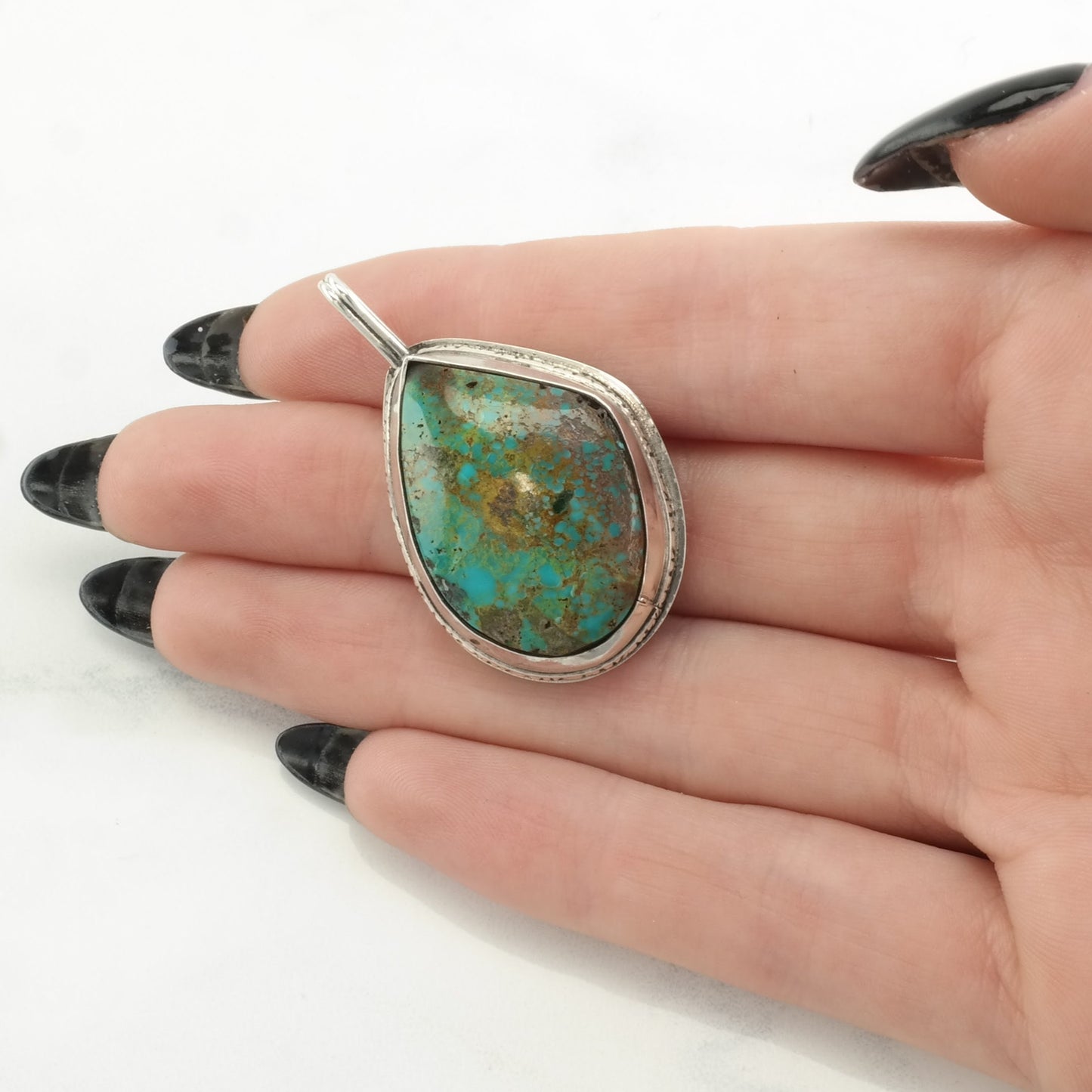 Vintage Southwest Turquoise Heavy Matrix Sterling Silver Pendant