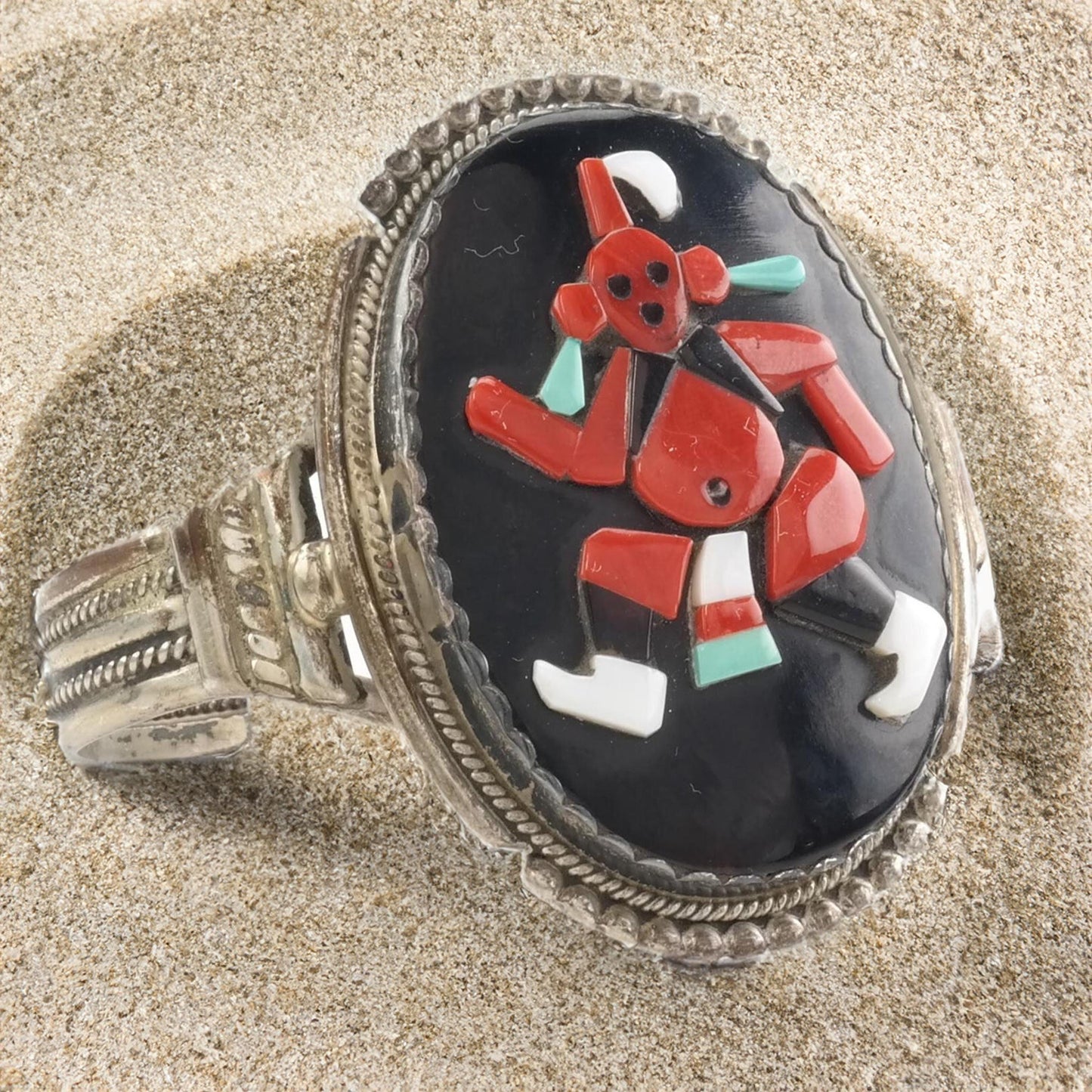 Coral Inlay Cuff Bracelet Native Zuni Sterling Silver Bev Etsate BR2464