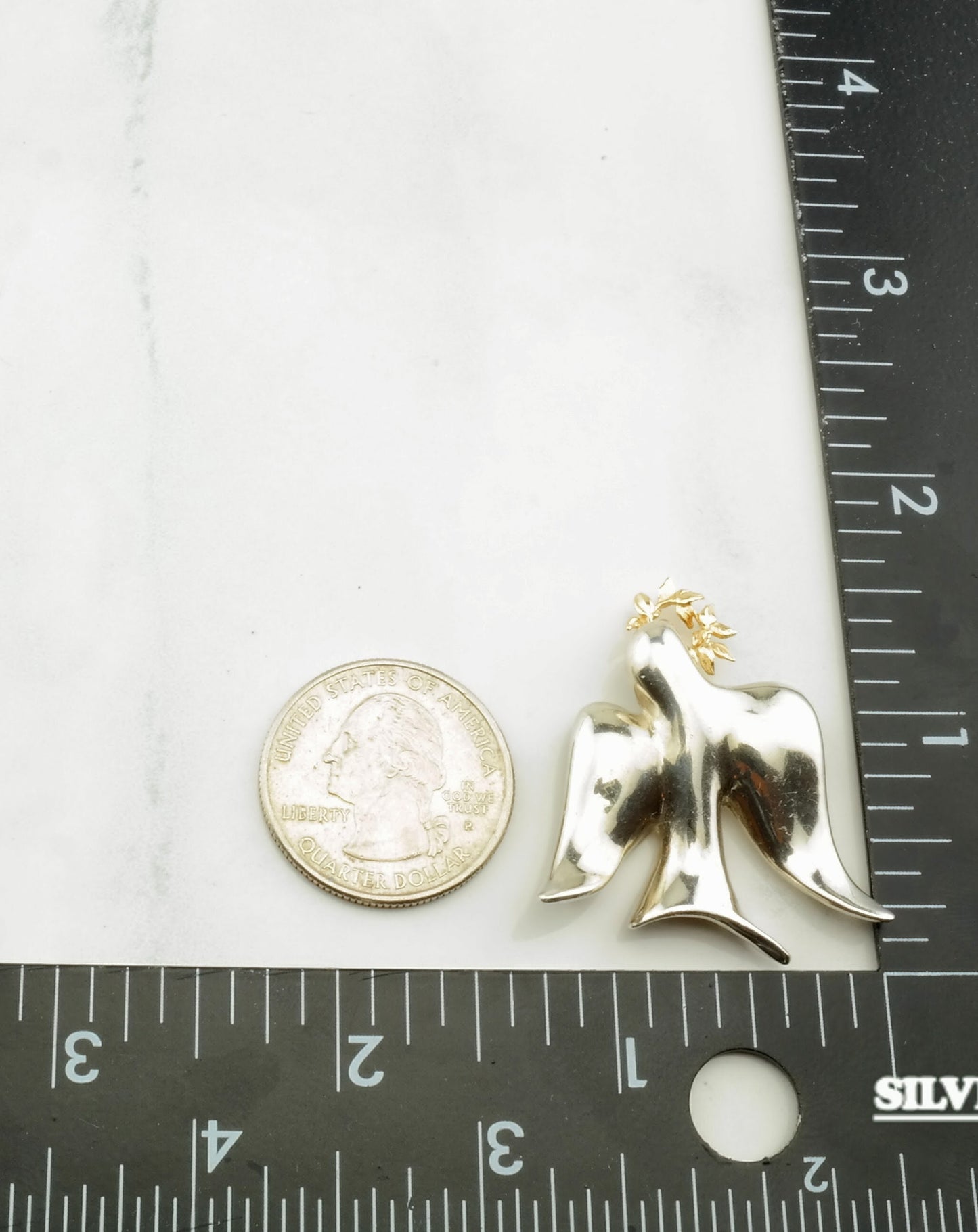 Modernist Sterling Silver and Gold Dove Brooch B1349