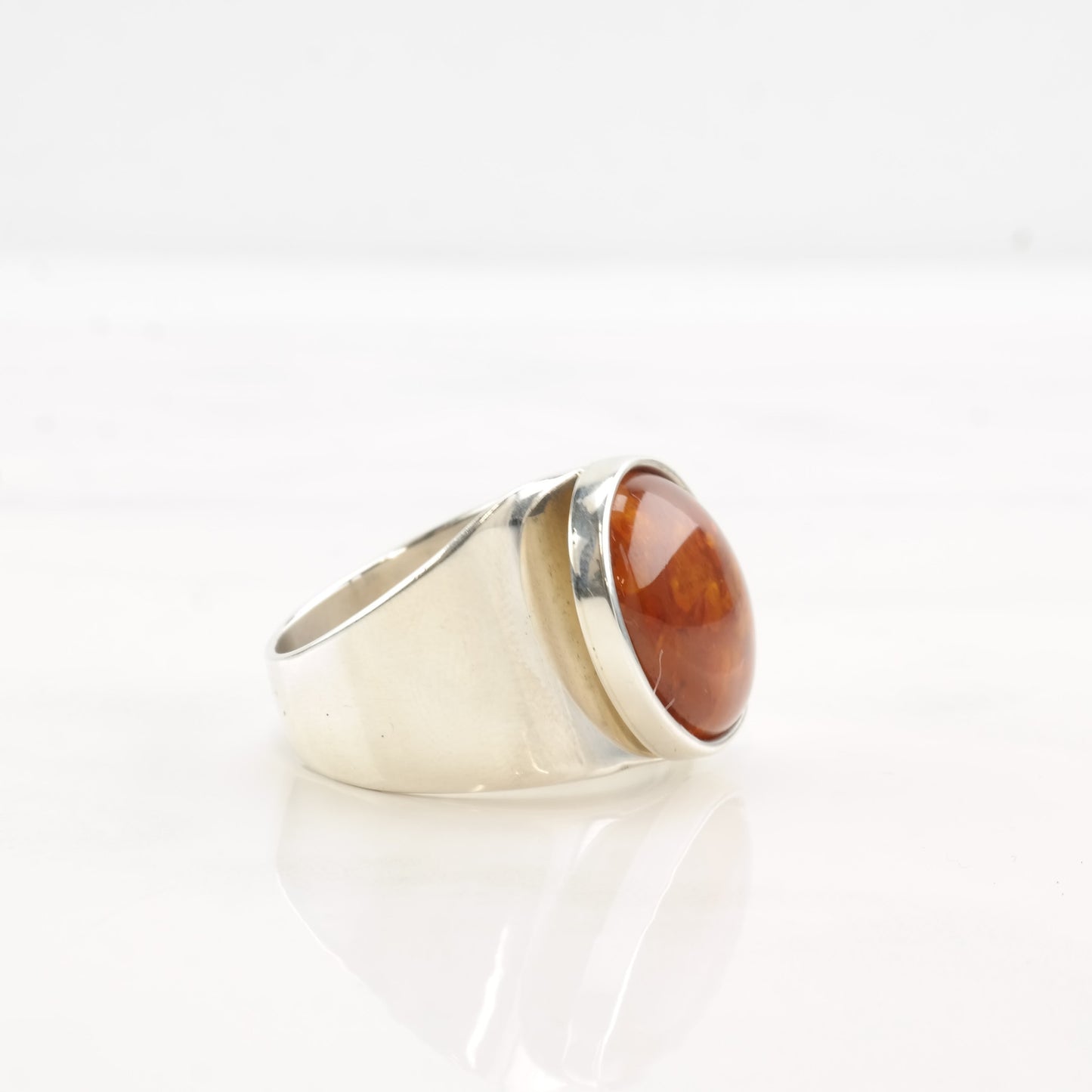 DTR Silver Ring Amber Oval Sterling Size 9 1/4