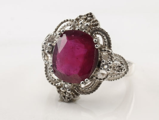 Modernist Silver Ring Glass Filled Ruby Sterling Size 8 1/4