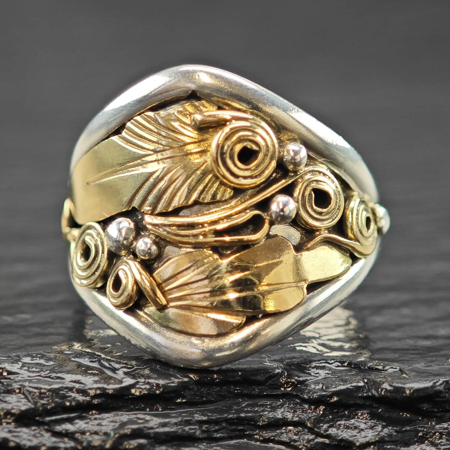 J. Morris 12K Gold Filled Floral Ring Sterling Silver Sz 10 1/4