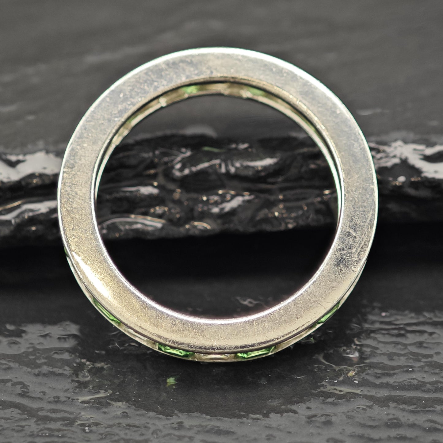 Sterling Silver Ring Green and White CZ Band Size 9 R6046