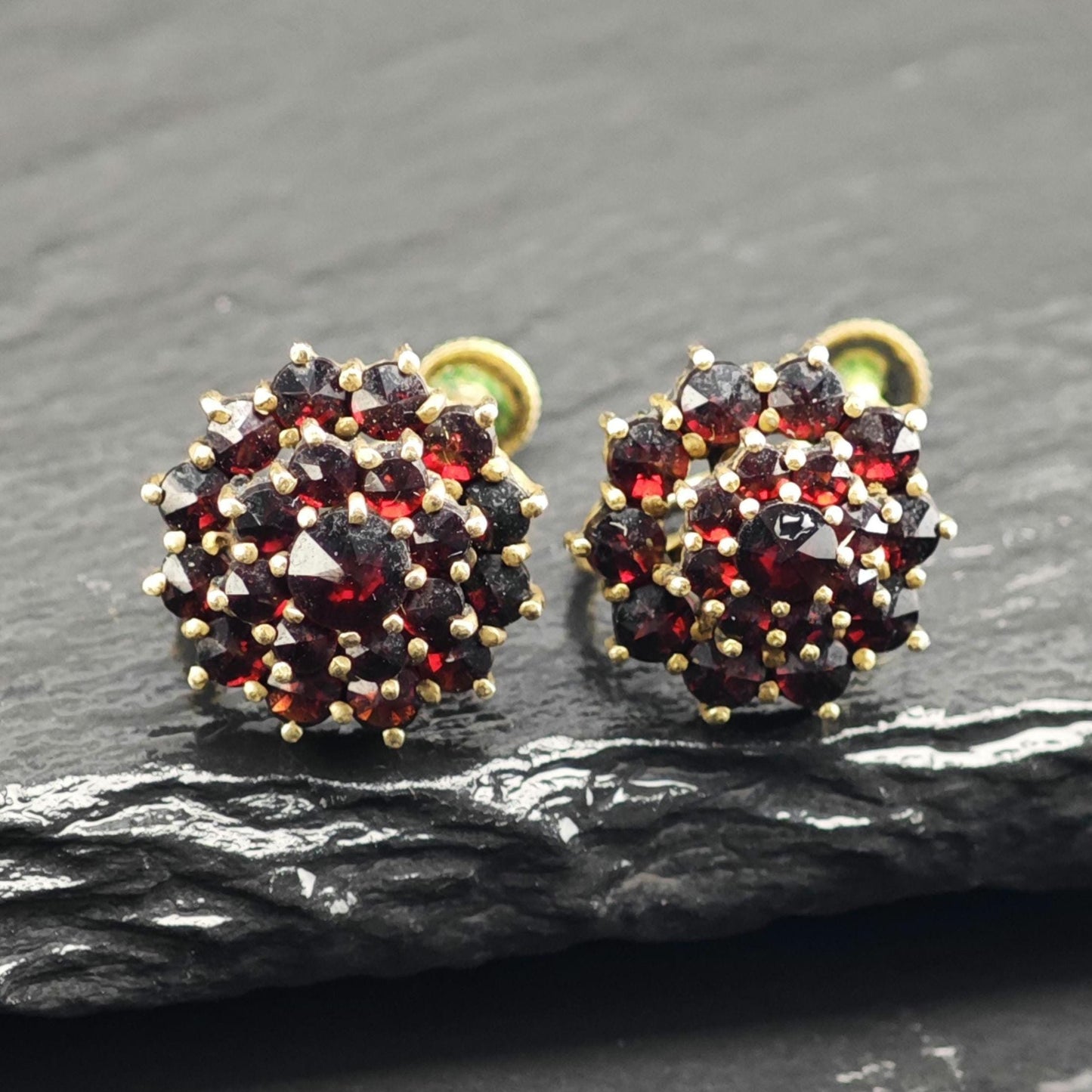 Bohemian Red Garnet Screw Back Earrings Sterling Silver ER3117