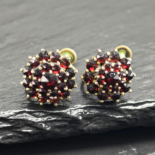 Bohemian Red Garnet Screw Back Earrings Sterling Silver ER3117