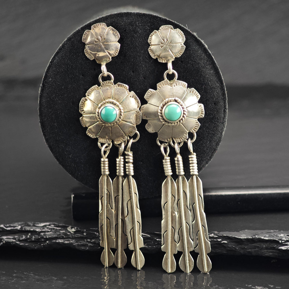 SW Feather Turquoise Concho Sterling Silver Stud Earrings ER3217