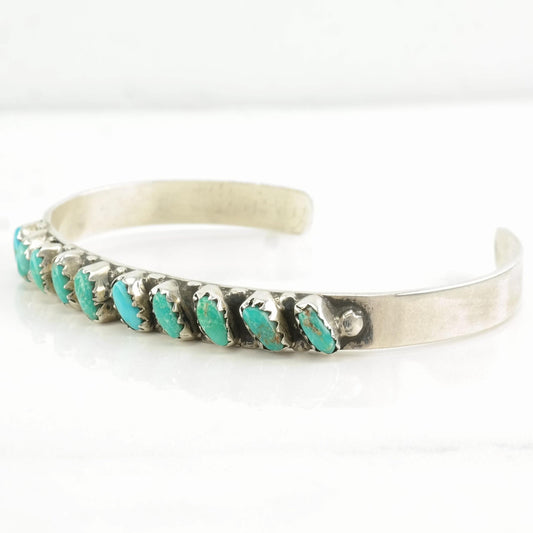 Zuni Sterling Silver Cuff Bracelet Green Blue Turquoise Petit Point